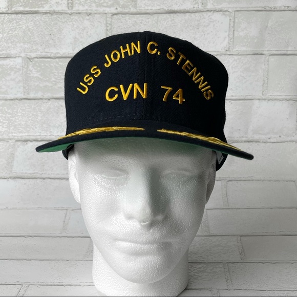 USS John C. Stennis CVN 74 Navy Blue Yellow Embroidered Military Cap Hat Snap - Picture 3 of 11